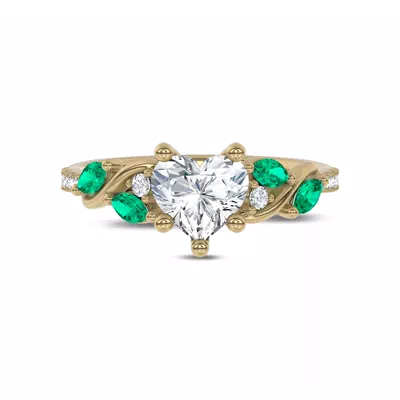 Hayden Curved Vine Lab Emerald And Diamond Engagement Ring