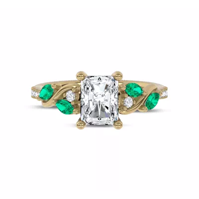 Hayden Curved Vine Lab Emerald And Diamond Engagement Ring