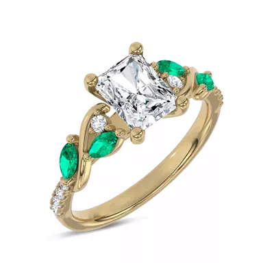 Hayden Curved Vine Lab Emerald And Diamond Engagement Ring