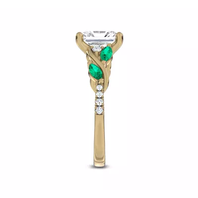 Hayden Curved Vine Lab Emerald And Diamond Engagement Ring