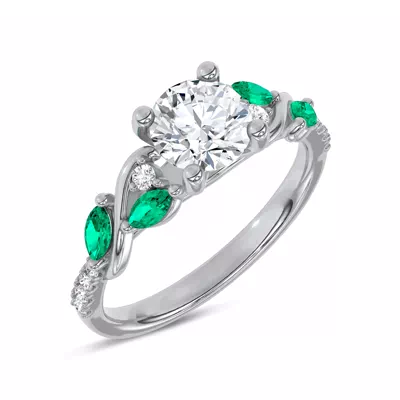 Hayden Curved Vine Lab Emerald And Diamond Engagement Ring