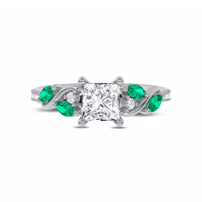 Hayden Curved Vine Lab Emerald And Diamond Engagement Ring