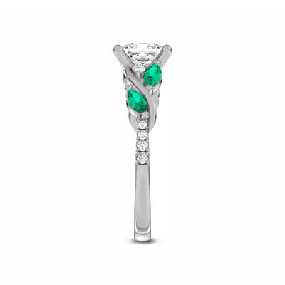 Hayden Curved Vine Lab Emerald And Diamond Engagement Ring