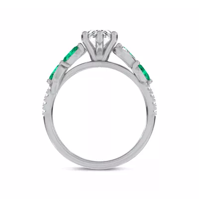 Hayden Curved Vine Lab Emerald And Diamond Engagement Ring