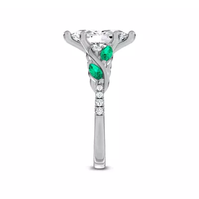 Hayden Curved Vine Lab Emerald And Diamond Engagement Ring