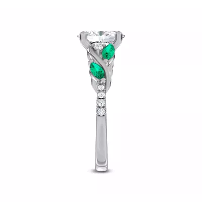 Hayden Curved Vine Lab Emerald And Diamond Engagement Ring