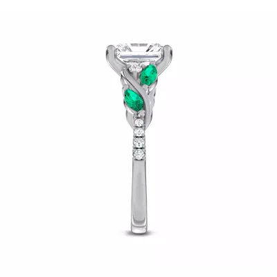 Hayden Curved Vine Lab Emerald And Diamond Engagement Ring