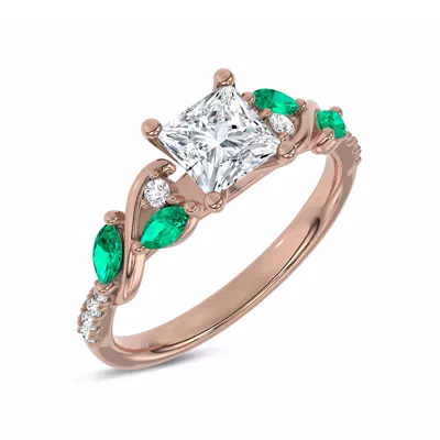 Hayden Curved Vine Lab Emerald And Diamond Engagement Ring