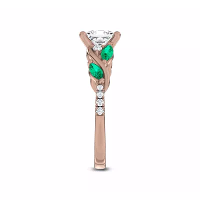 Hayden Curved Vine Lab Emerald And Diamond Engagement Ring