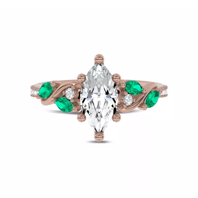 Hayden Curved Vine Lab Emerald And Diamond Engagement Ring