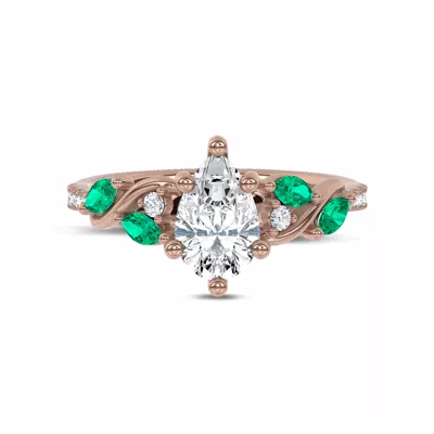 Hayden Curved Vine Lab Emerald And Diamond Engagement Ring