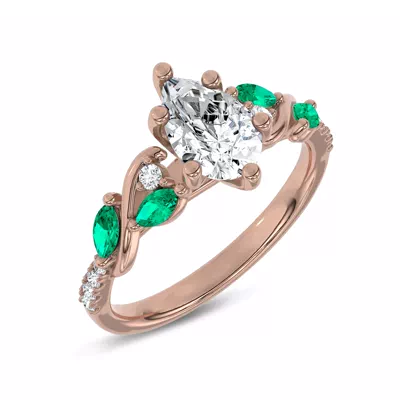 Hayden Curved Vine Lab Emerald And Diamond Engagement Ring