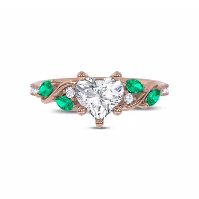 Hayden Curved Vine Lab Emerald And Diamond Engagement Ring