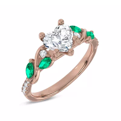Hayden Curved Vine Lab Emerald And Diamond Engagement Ring