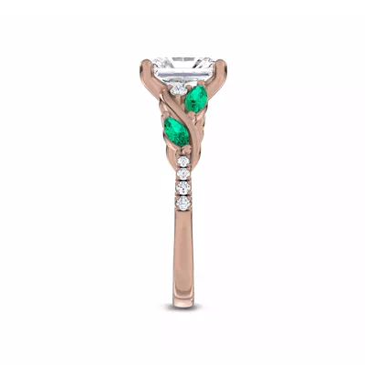 Hayden Curved Vine Lab Emerald And Diamond Engagement Ring