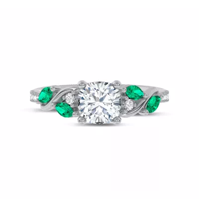 Hayden Curved Vine Lab Emerald And Diamond Engagement Ring