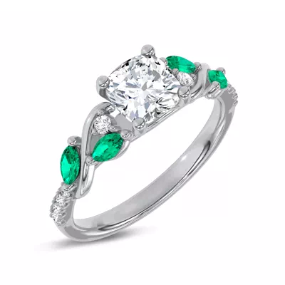 Hayden Curved Vine Lab Emerald And Diamond Engagement Ring