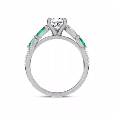 Hayden Curved Vine Lab Emerald And Diamond Engagement Ring