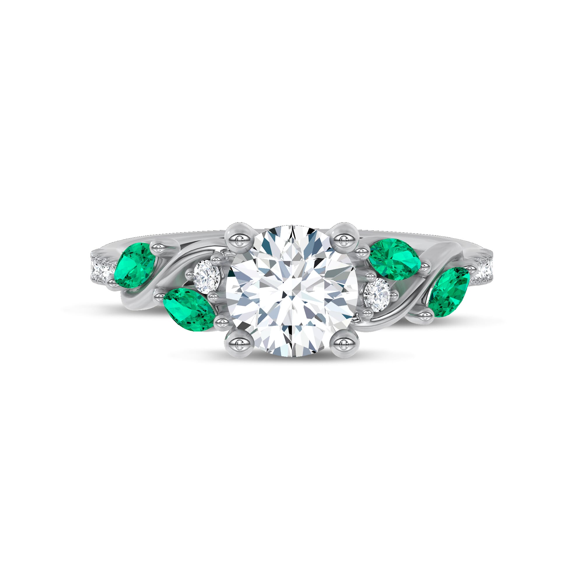 Hayden Curved Vine Lab Emerald And Diamond Engagement Ring
