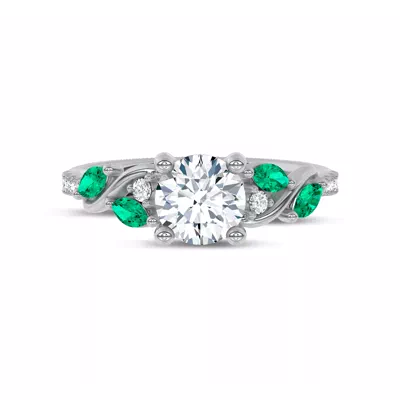 Hayden Curved Vine Lab Emerald And Diamond Engagement Ring