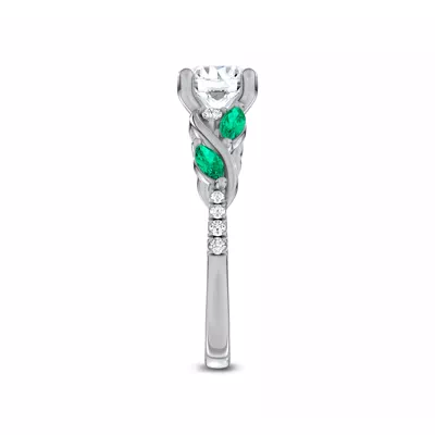 Hayden Curved Vine Lab Emerald And Diamond Engagement Ring