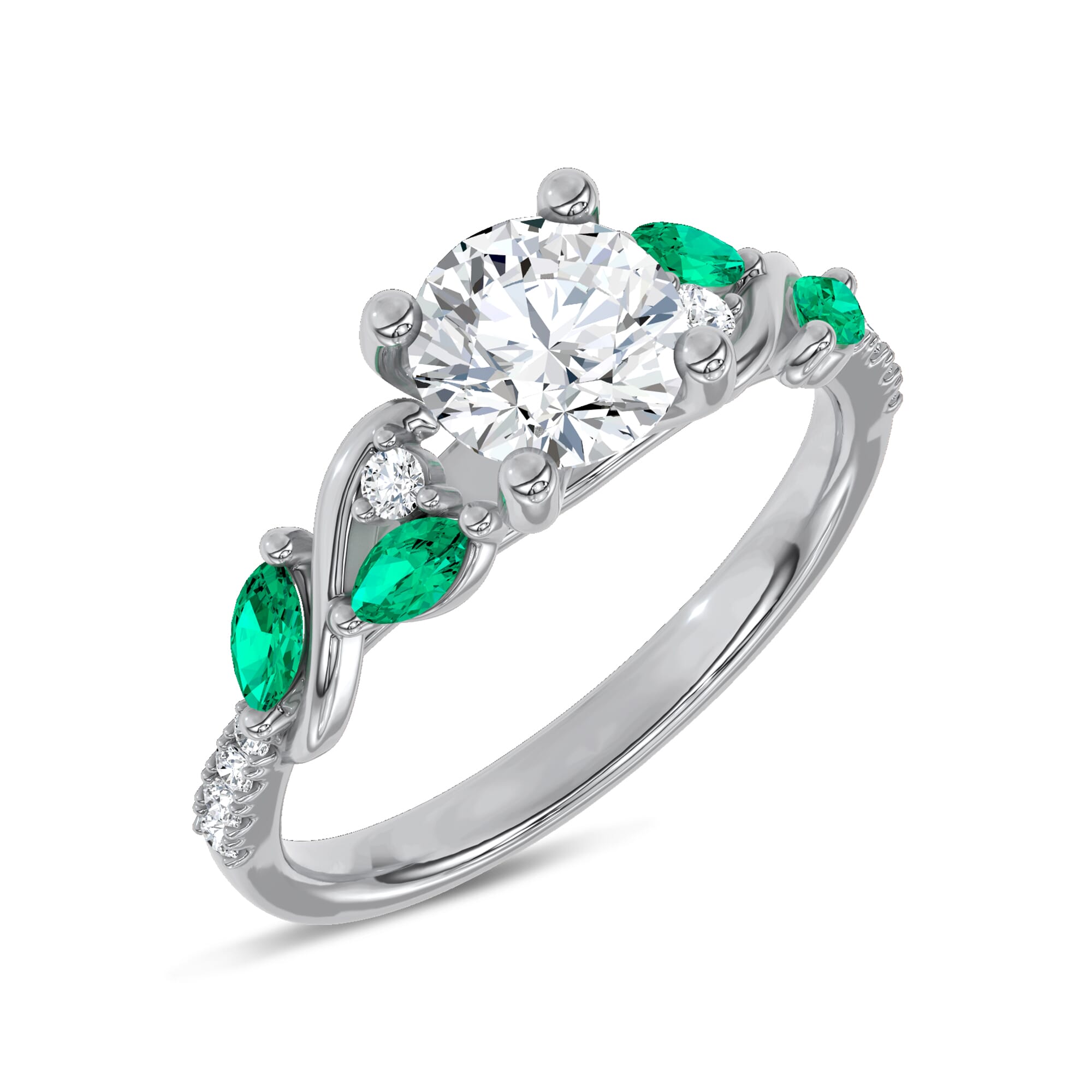 Hayden Curved Vine Lab Emerald And Diamond Engagement Ring