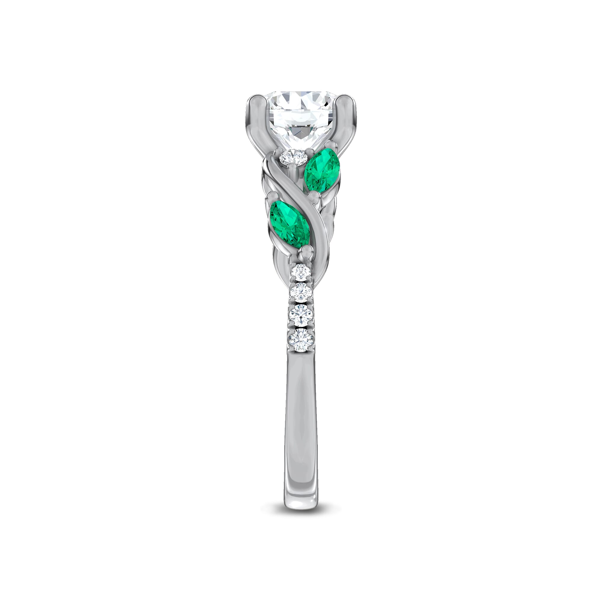 Hayden Curved Vine Lab Emerald And Diamond Engagement Ring
