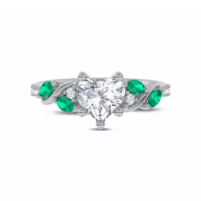 Hayden Curved Vine Lab Emerald And Diamond Engagement Ring