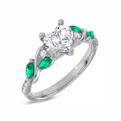 Hayden Curved Vine Lab Emerald And Diamond Engagement Ring