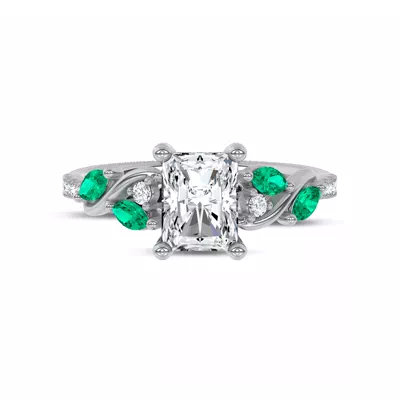 Hayden Curved Vine Lab Emerald And Diamond Engagement Ring
