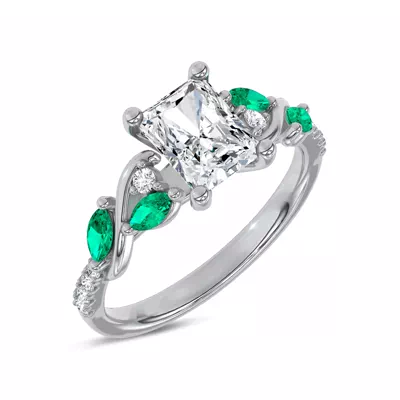 Hayden Curved Vine Lab Emerald And Diamond Engagement Ring