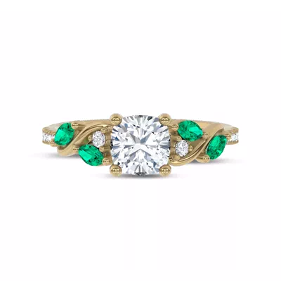 Hayden Curved Vine Lab Emerald And Diamond Engagement Ring