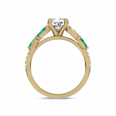 Hayden Curved Vine Lab Emerald And Diamond Engagement Ring