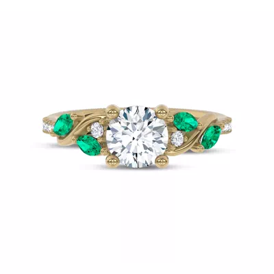 Hayden Curved Vine Lab Emerald And Diamond Engagement Ring