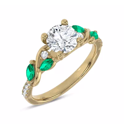 Hayden Curved Vine Lab Emerald And Diamond Engagement Ring