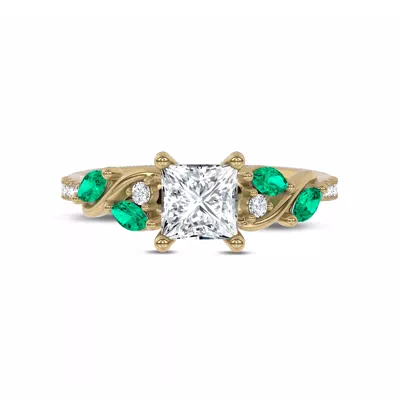 Hayden Curved Vine Lab Emerald And Diamond Engagement Ring