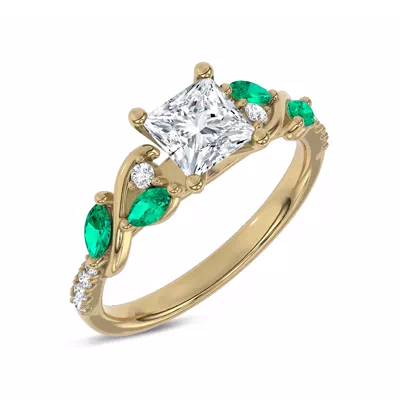 Hayden Curved Vine Lab Emerald And Diamond Engagement Ring