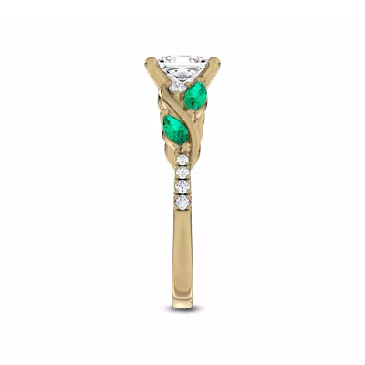 Hayden Curved Vine Lab Emerald And Diamond Engagement Ring