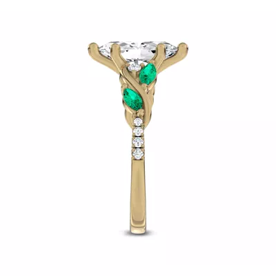 Hayden Curved Vine Lab Emerald And Diamond Engagement Ring