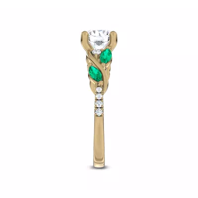 Hayden Curved Vine Lab Emerald And Diamond Engagement Ring
