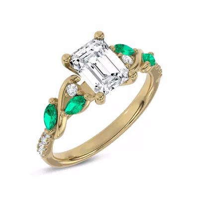 Hayden Curved Vine Lab Emerald And Diamond Engagement Ring