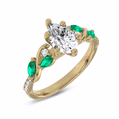 Hayden Curved Vine Lab Emerald And Diamond Engagement Ring