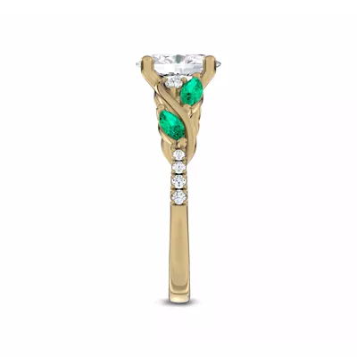 Hayden Curved Vine Lab Emerald And Diamond Engagement Ring