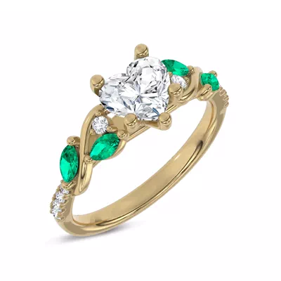 Hayden Curved Vine Lab Emerald And Diamond Engagement Ring
