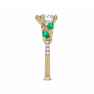Hayden Curved Vine Lab Emerald And Diamond Engagement Ring