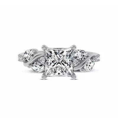 Hayden Curved Vine Hidden Halo Lab Engagement Ring