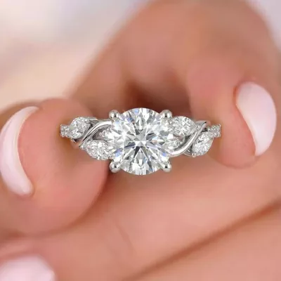 Hayden Curved Vine Hidden Halo Engagement Ring