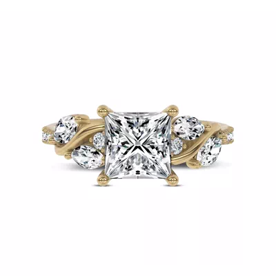 Hayden Curved Vine Hidden Halo Lab Engagement Ring