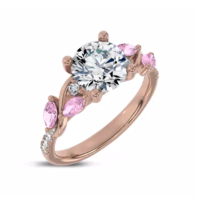 Hayden Curved Vine Lab Pink Sapphire  And Diamond Engagement Ring