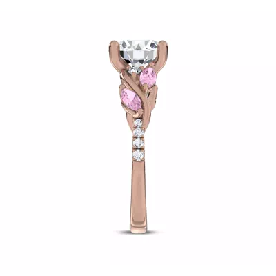Hayden Curved Vine Lab Pink Sapphire  And Diamond Engagement Ring